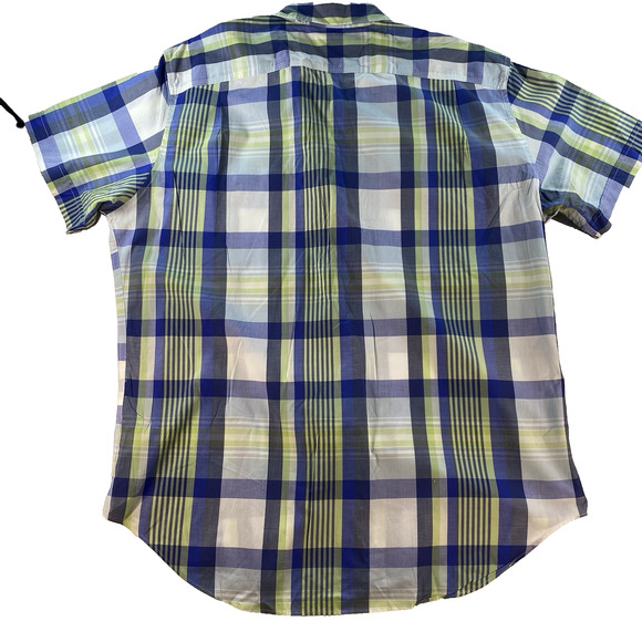 Nautica Plaid Shirt Men's LARGE Blue Green Short Sleeve Cotton - Picture 7 of 9